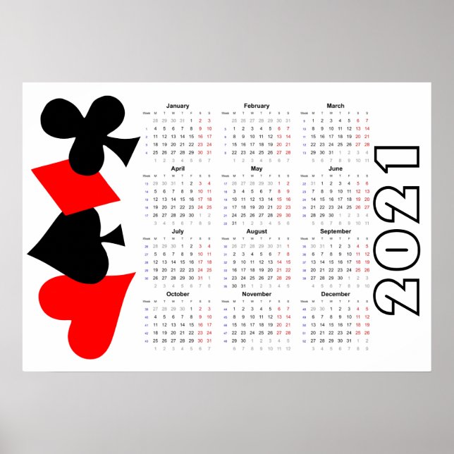 Calendário de Poker 2021 Poster - início na segund (Frente)