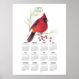 Calendário de Poster de Cardeal Vermelho Vibrante