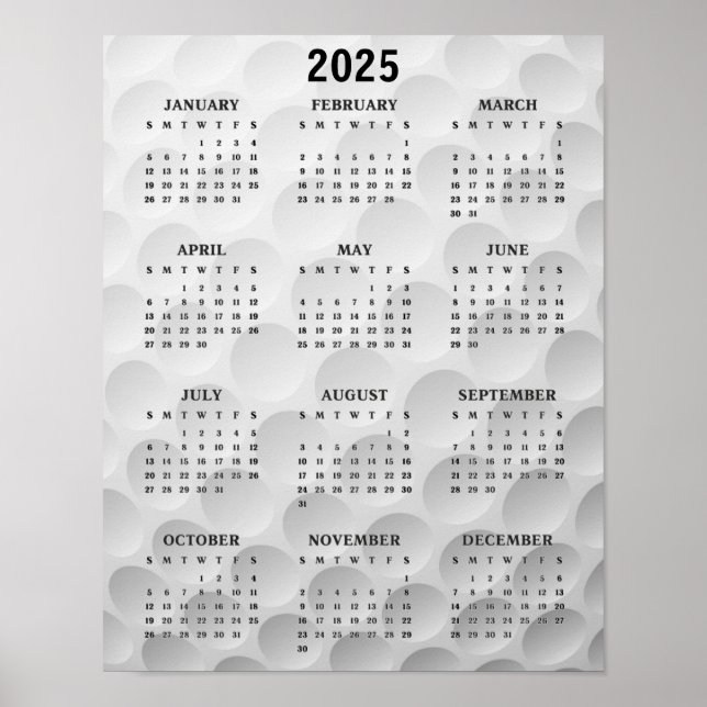 Calendário de Poster de Design de Golfe 2025 (Frente)