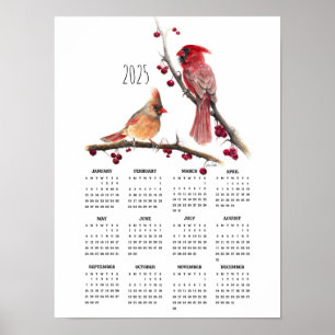 Calendário de Poster de Inverno de Par de Cardinal
