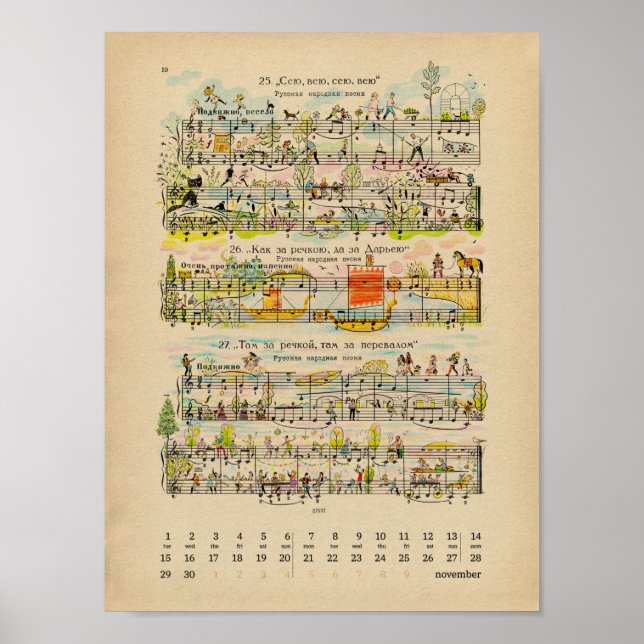 Calendário de Poster de Notas Felizes de Novembro  (Frente)