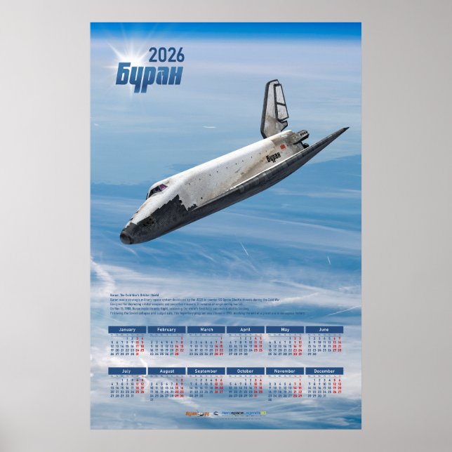 Calendário de Poster do Ônibus Espacial Soviético  (Frente)