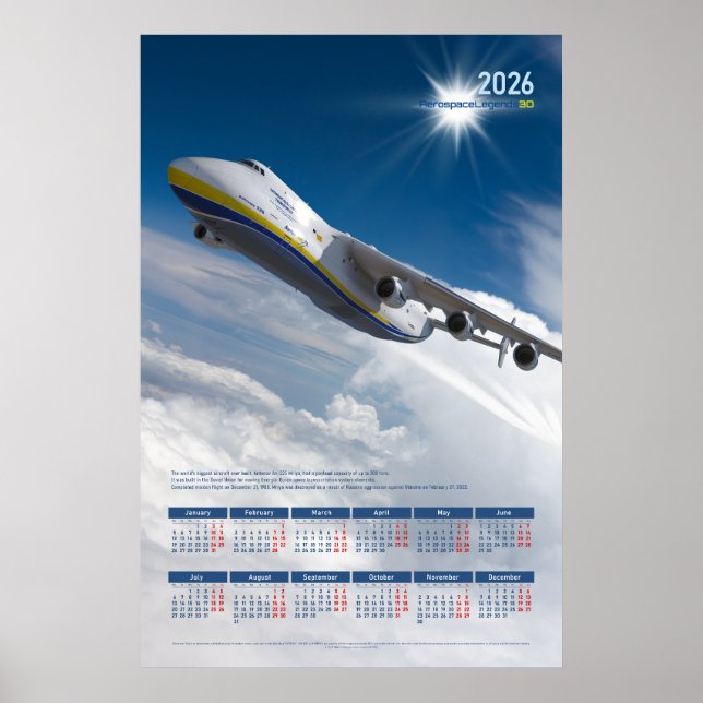 Calendário de Poster em Tributo ao Antonov An-225  (Frente)