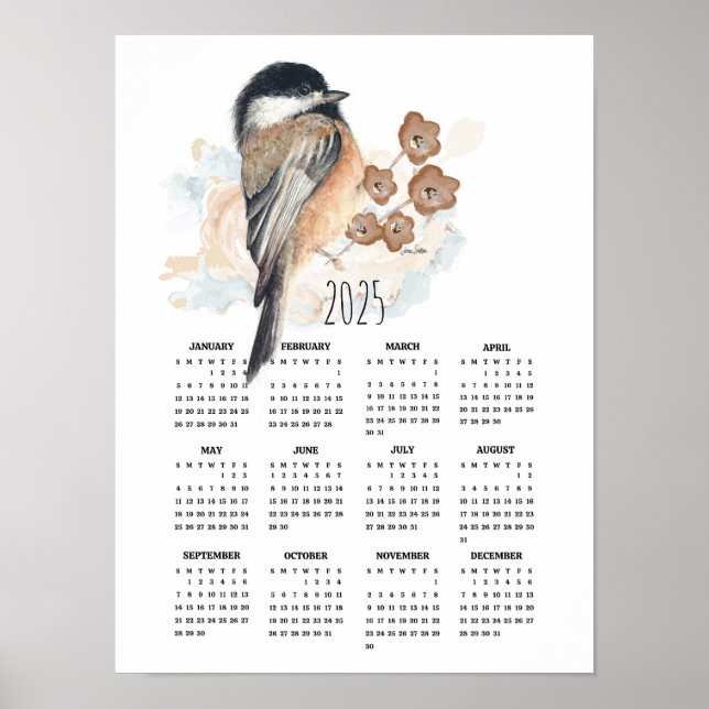 Calendário de Poster Sweet Chickadee 2025 (Frente)