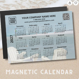 Calendário de Praia em Ímã com Logo de Negócios QR