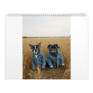 calendário de pug e Boston terrier