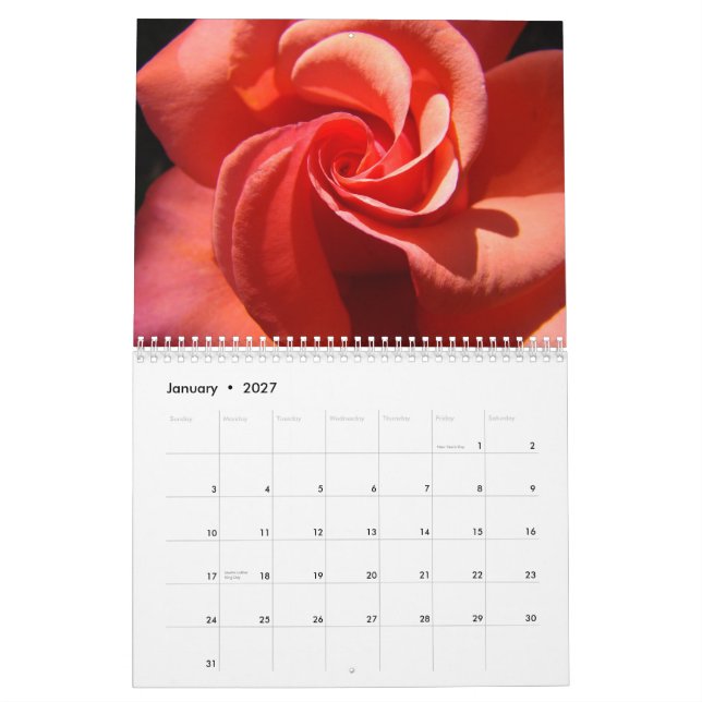 Calendário de Rosas Centro do Meu Coração Presente (Jan 2027)