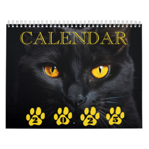 Calendário de Rosto de Gato Preto com Notas