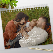 Calendário de Script Chic com Foto Personalizada d