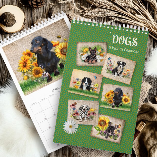 Calendário de Seis Meses Cachorros em Flores (Criador carregado)