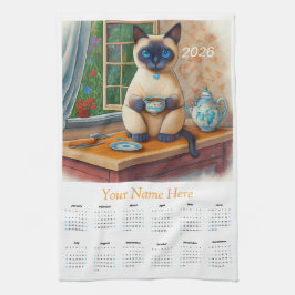 Calendário de Toalha de Chá do Gato Siames 2026