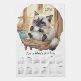 Calendário de Toalha de Cozinha com Gato Siames e
