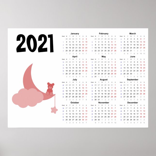Calendário de ursinho de pelúcia 2021 Poster - iní (Frente)