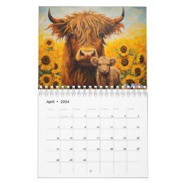 calendário de vaca das terras altas de 2027 com be