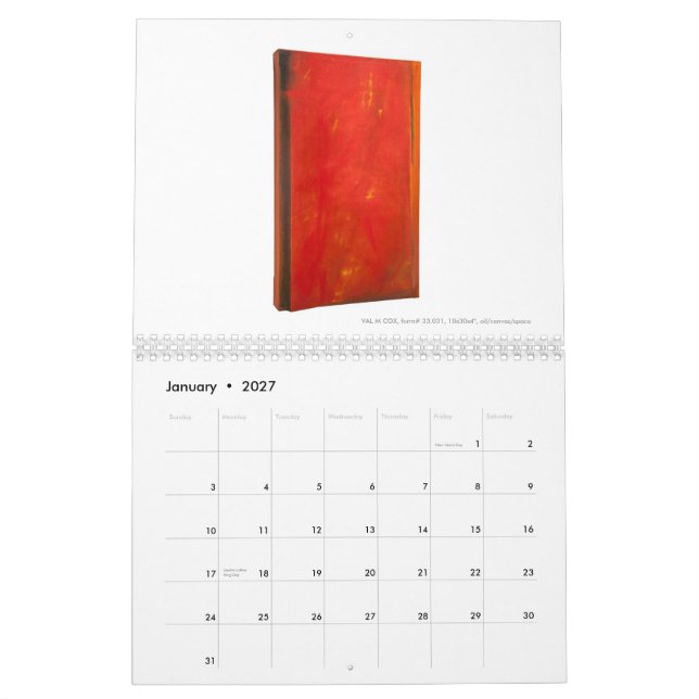 CALENDÁRIO de VAL M COX - TRABALHOS no ÓLEO 2 - (Jan 2027)