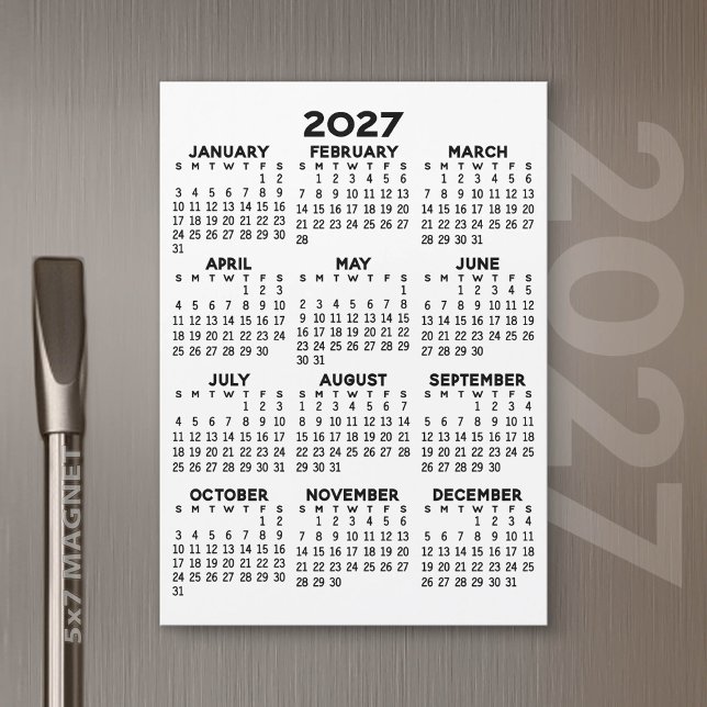 Calendário de Vista Anual - Cartão Magnético Básic (2027 Calendar Magnet)