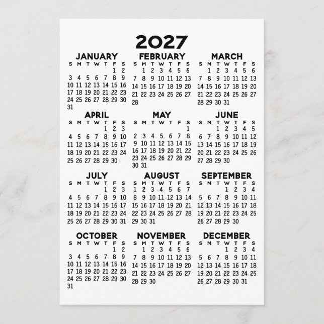 Calendário de Visualização Anual - Cartão Mínimo B (Frente)