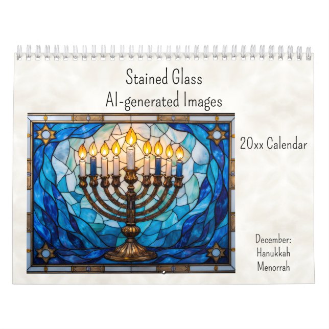 Calendário December Hanukkah Theme Stained Glass AI-generated (Capa)