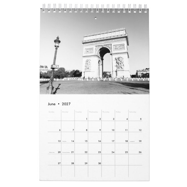 Calendário Decoração da Casa de Paris Preta e Branca (Jun 2027)