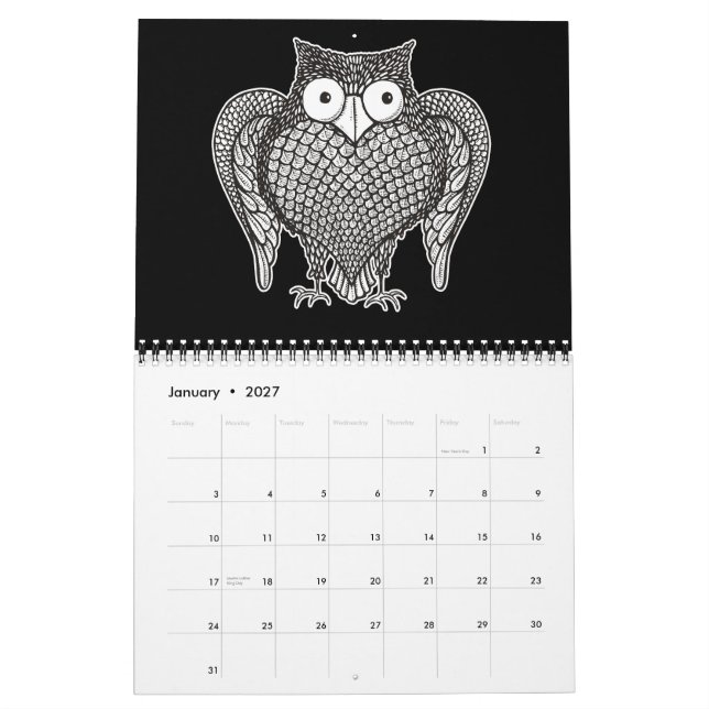 Calendário Desenho animado de coruja (Jan 2027)