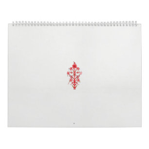Calendário desenho de uma flor vermelha e folhas numa bana br