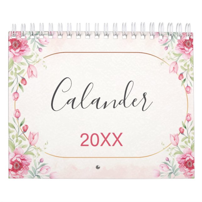 Calendário Desenho Floral Dourado com Folhas (Capa)