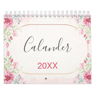 Calendário Desenho Floral Dourado com Folhas