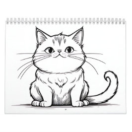 Calendário Desenhos de Linha de Gatos e Cães 