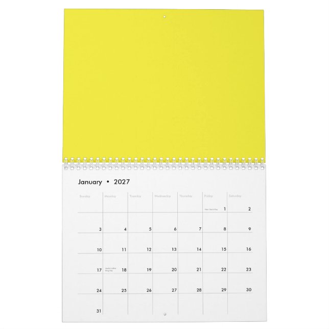 Calendário Design com fundo amarelo e borda preta (Jan 2027)