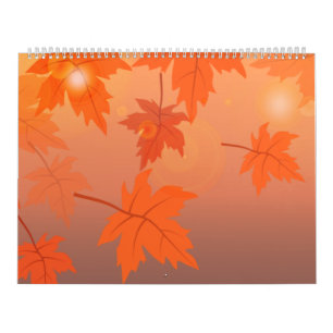 Calendário Design de outono com folhas de maple e efeito de c