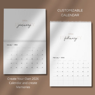 Calendário Design de Tipografia Limpa e Simples