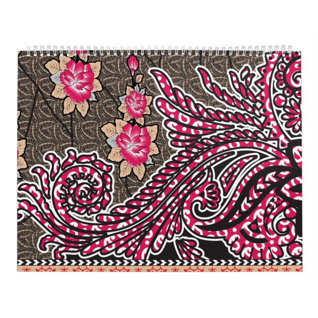 Calendário design de um padrão paisley rosa e castanho (Capa)