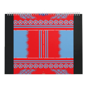 Calendário design de um padrão vermelho e azul
