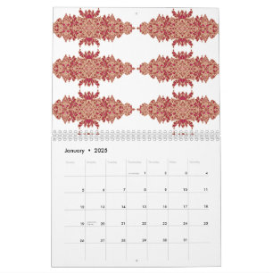 Calendário Design floral vermelho e laranja com gráfico ornam