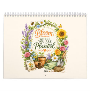 Calendário Design Inspirador de Jardinagem Floral em Aquarela