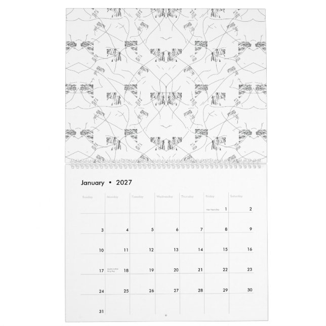 Calendário Design visualmente atraente mostrando uma mistura  (Jan 2027)