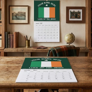Calendário Dia de São Patrício Bandeira da Irlanda Nome Perso