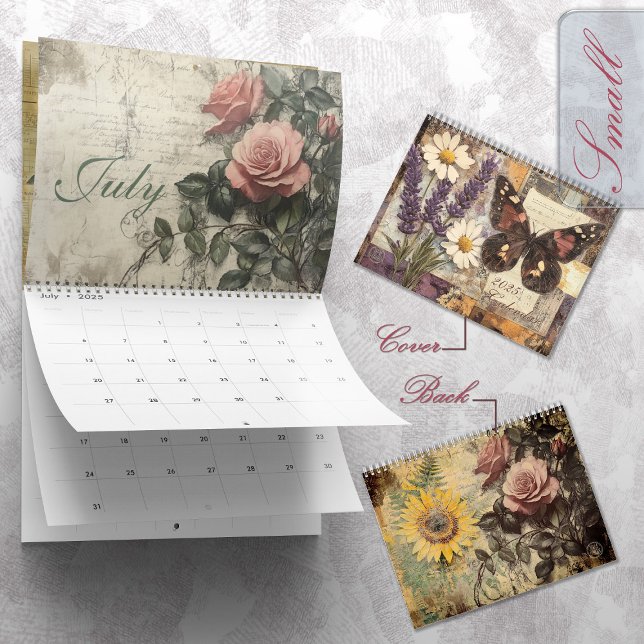 Calendário Diário Vintage Floral Lixo 2025 (Criador carregado)