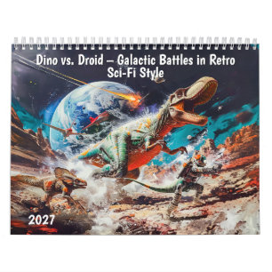 Calendário Dino vs. Droid – Batalhas Galácticas no Retro Sci-