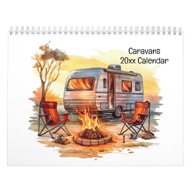 Calendário Diversão do estilo de aquarela Retro Caravanas (Capa)