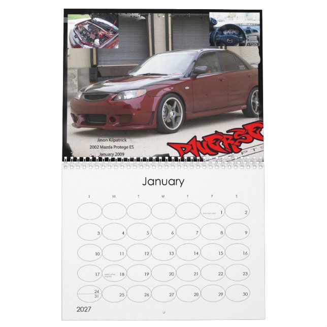 Calendário diverso do clube 2009 do carro dos (Jan 2027)