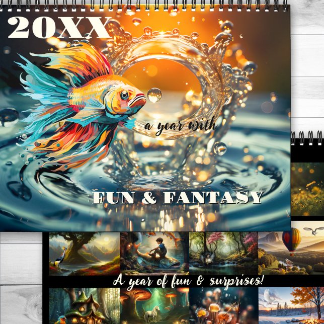 Calendário Divertir Fantasia Fada Tale Arte Surreal (Calendar with magical fantasy. Elves, unicorns, enchanted forests and other fairy tale themes)