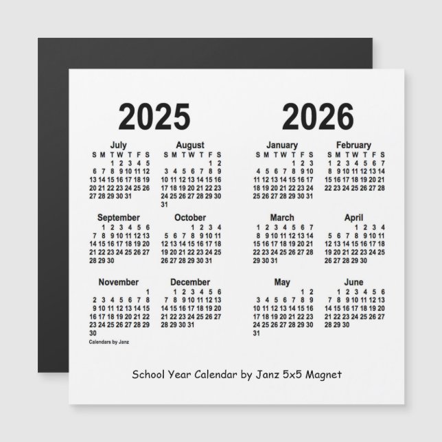 Calendário do Ano da Escola Branca 2025-2026 por J (Frente/Verso)