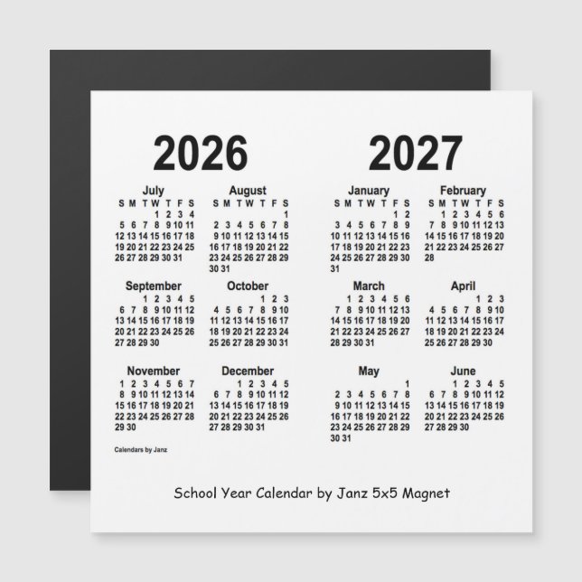 Calendário do Ano da Escola Branca 2026-2027 por J (Frente/Verso)