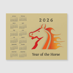 Calendário do Ano do Cavalo 2026 Cartão Magnético