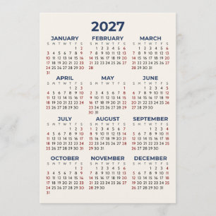 Calendário do Ano Inteiro de 2027 Seus Tons Cartão