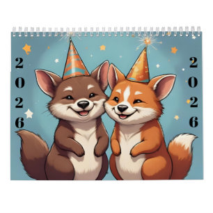 Calendário do ano novo 2026 com animais de desenho