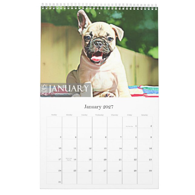 CALENDÁRIO DO BULDOGUE 2015 FRANCÊS (Jan 2027)