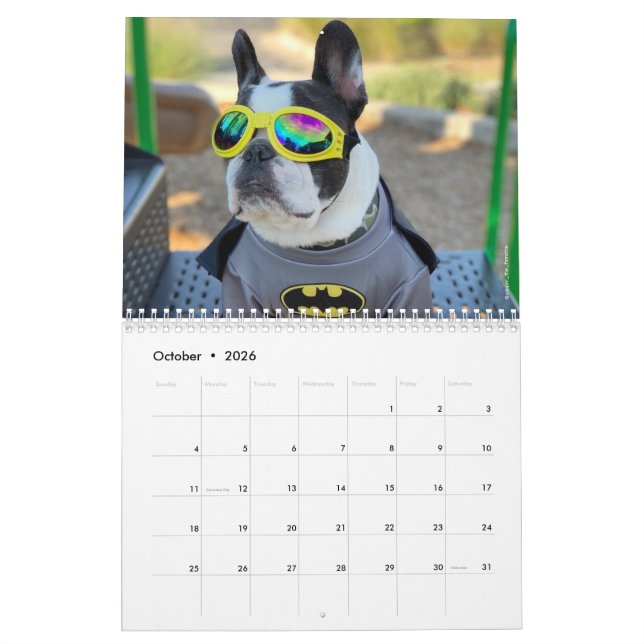 Calendário do Bulldog Francês 2020 para os Mochile (Out 2026)