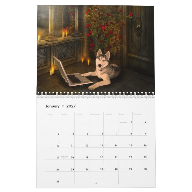 Calendário do cão da fantasia (Jan 2027)
